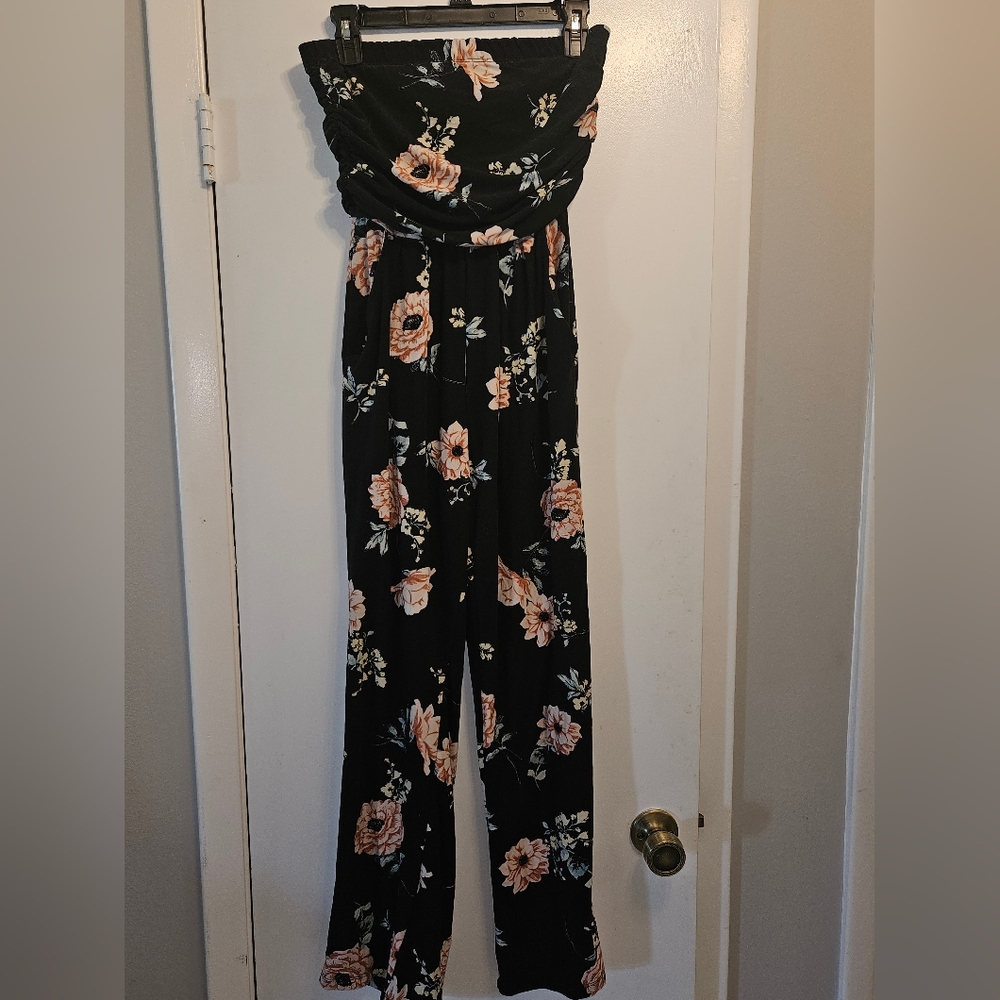 Rue21 Black Jumpsuit with Floral Pattern